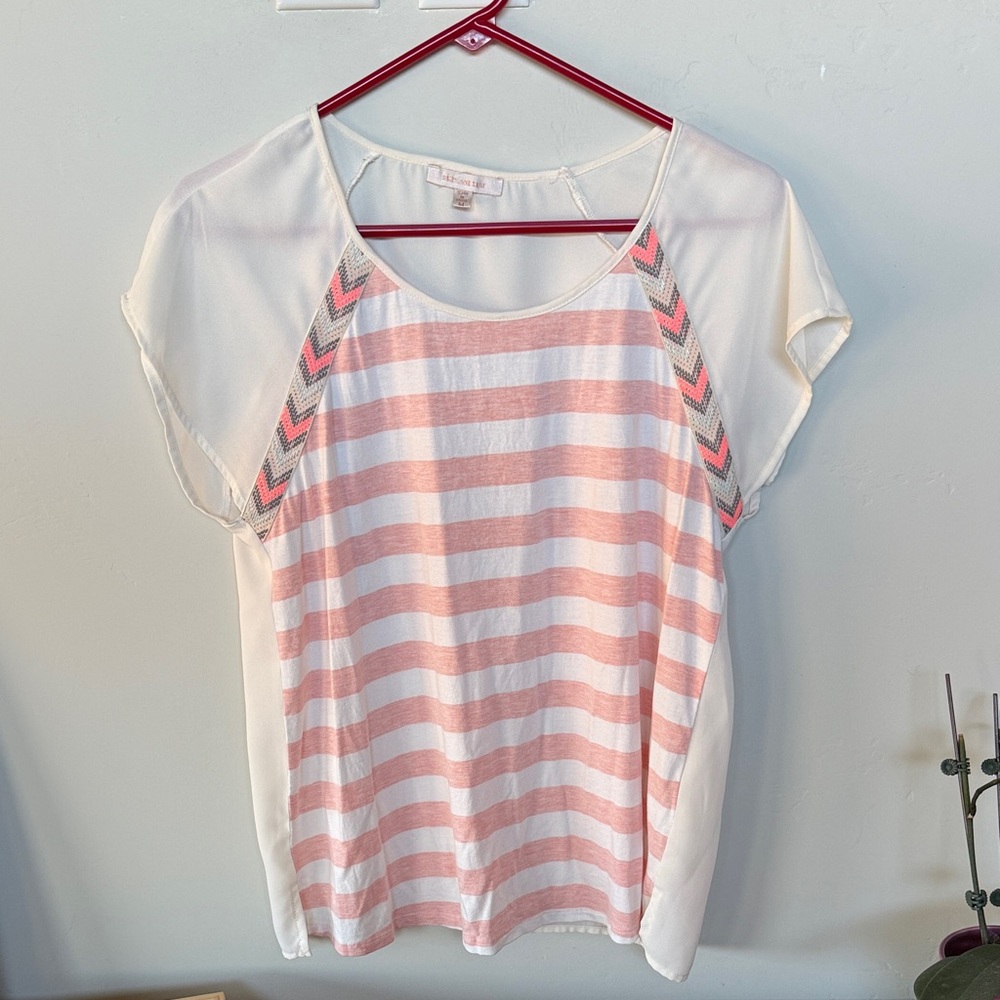 Skies Are Blue Blouse with Pink and White Stripes